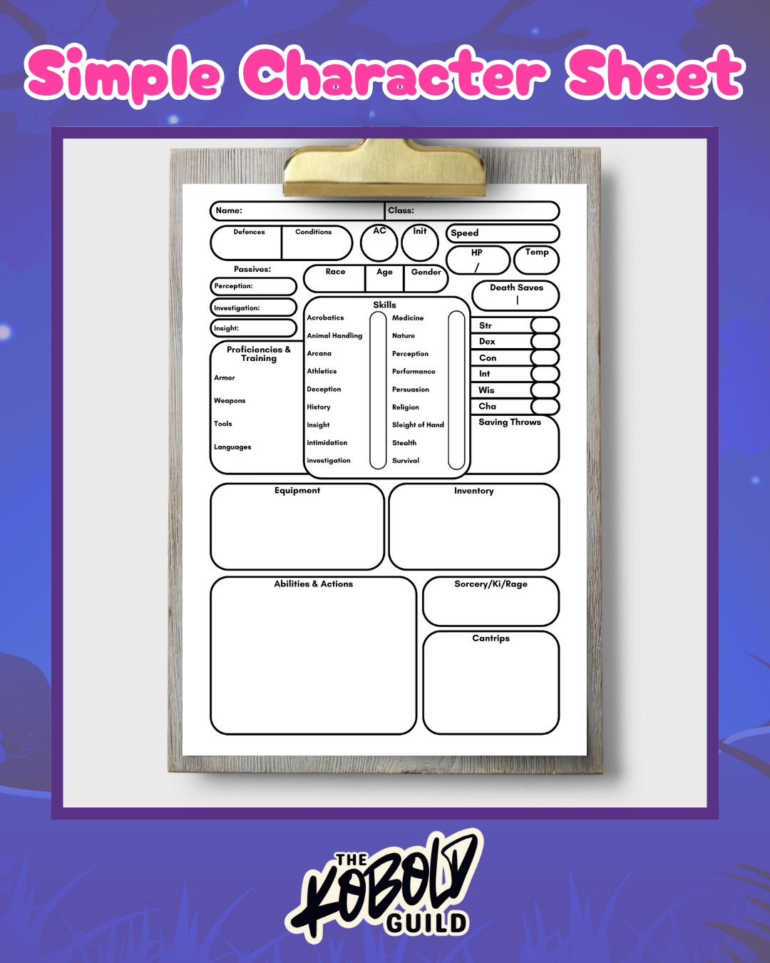 Printable Simple D&D Character Sheet