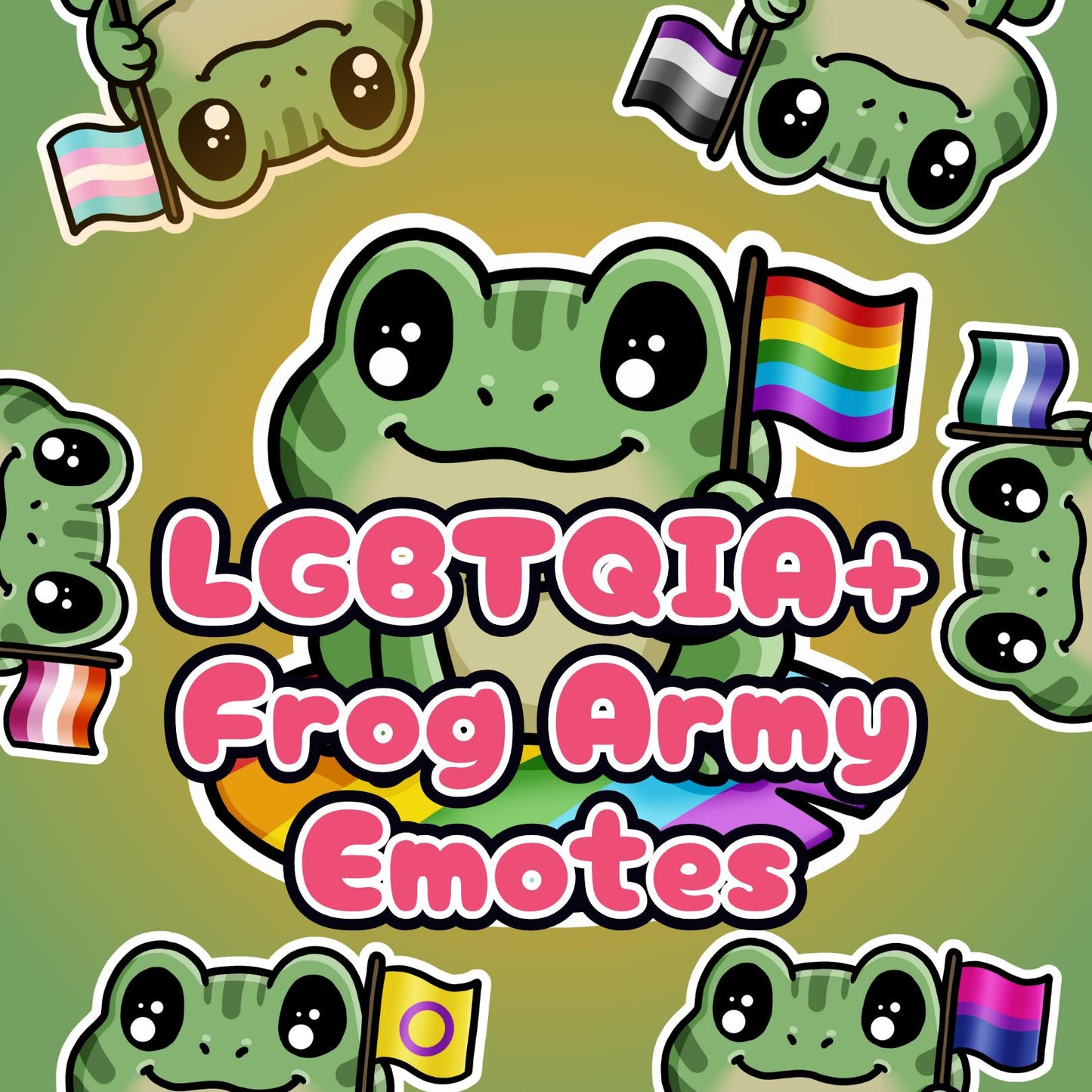 LGBTQIA+ Frog Army Emotes (18 Pride PNGs)