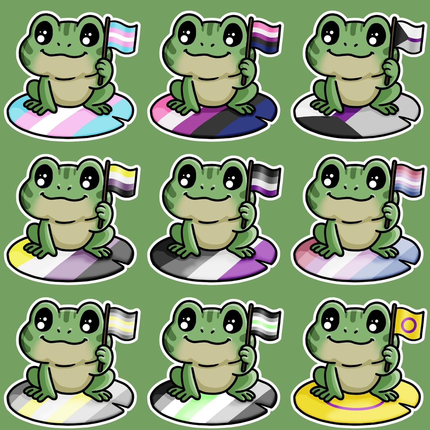 LGBTQIA+ Frog Army Emotes (18 Pride PNGs)