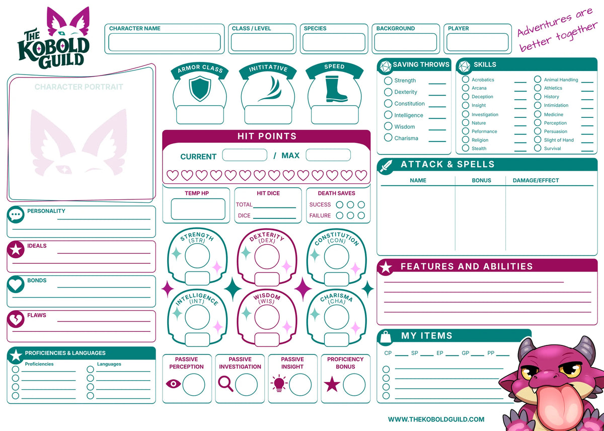 A4 DnD Character Sheet Notepad - 50 Tear-Away Sheets