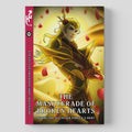 A boxed or book-like product standing upright on a light gray background. The front cover shows an illustrated fantasy character in gold armor with red accents, and the spine is bright pink with white text.